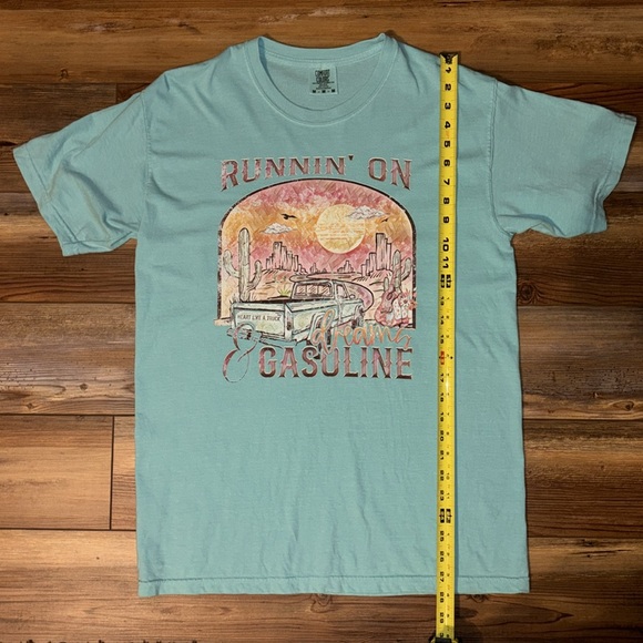 Comfort Color “Runnin’ On Dreams & Gasoline” // Size Medium // Color: Teal - Picture 2 of 3